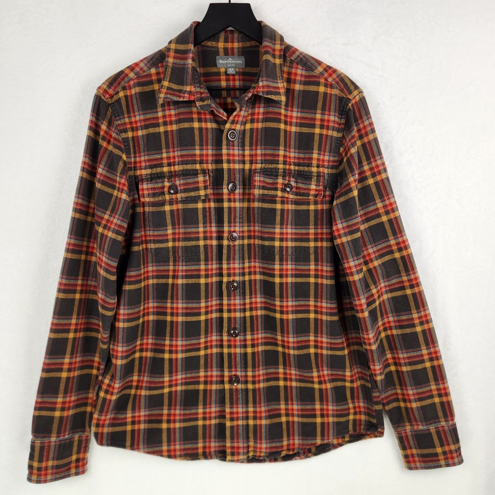 L.L. Bean Signature Chamois Flannel Shirt Mens Medium Regular Slim Fit Plaid